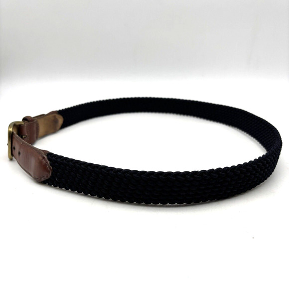 1995 Land's End 37866 Navy Blue Stretch Brown Leather Brass Buckle Belt Men's 38 - Picture 5 of 16